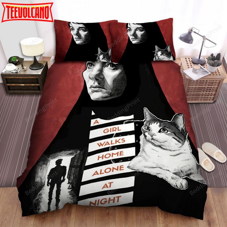 A Girl Walks Home Alone At Night The Girl With Cat Bedding Sets