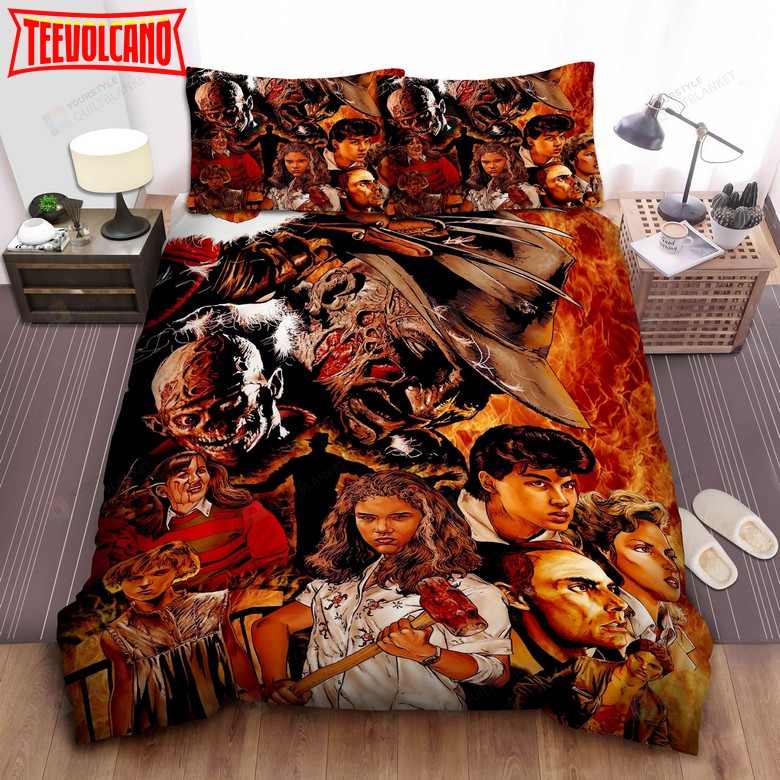 A Nightmare On Elm Street Characters On Flame Illustration Bedding Sets