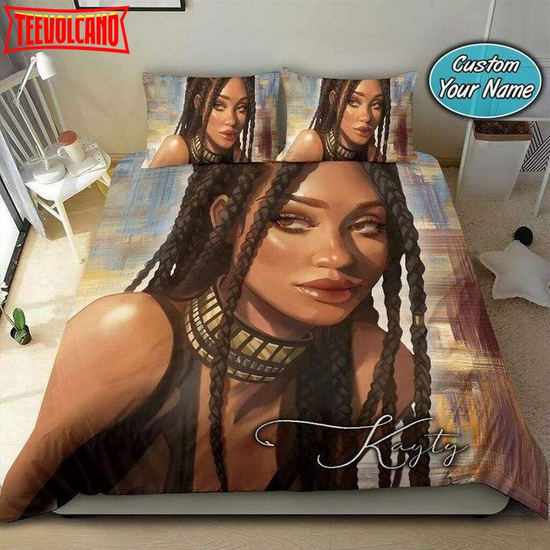 African American Black Girl Custom Name Duvet Cover Bedding Set