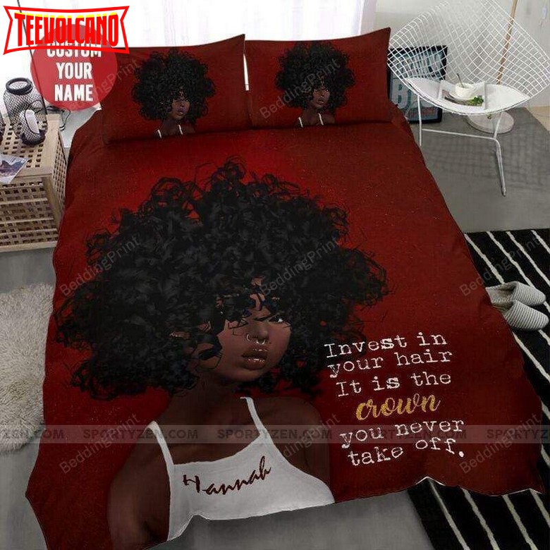 African American Black Girl Hair Crown Pesonalized Custom Bedding Set
