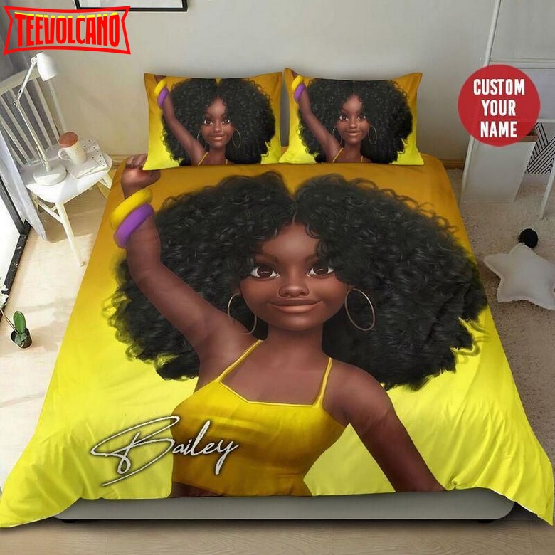 African American Black Girl Personalized Custom Name Duvet Cover Bedding Set