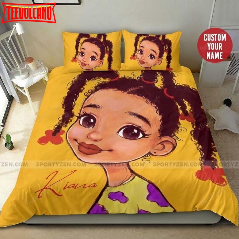 African American Black Little Cute Girl Three Bun Personalized Custom Bedding Set