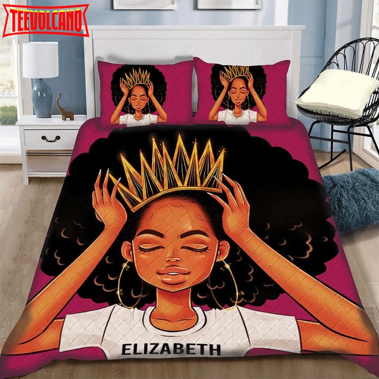 African American Black Queen Girl Pesonalized Custom Bedding Set