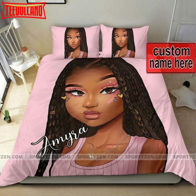 African Cutie Black Teen Girl Pink Custom Name Cover Bedding Set