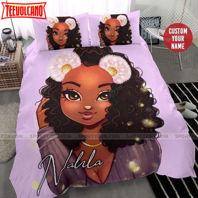 African Snapchat Black Girl Teddy Bear Custom Name Duvet Cover Bedding Set