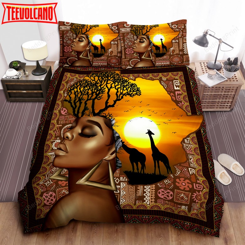 African Woman And Giraffe Bedding Set Bed Sheets Duvet Cover