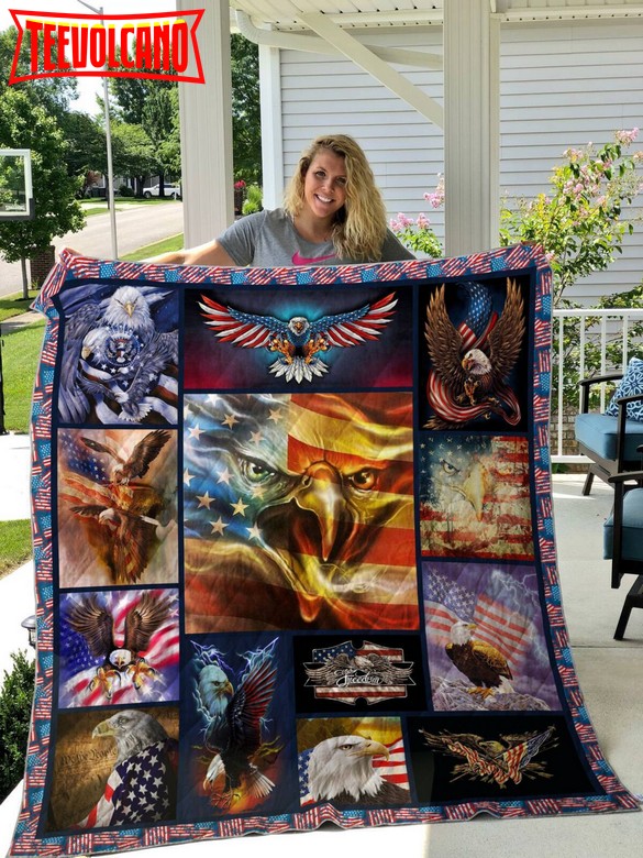 Bald Eagle American Flag Wind 3D Customized Quilt Blanket