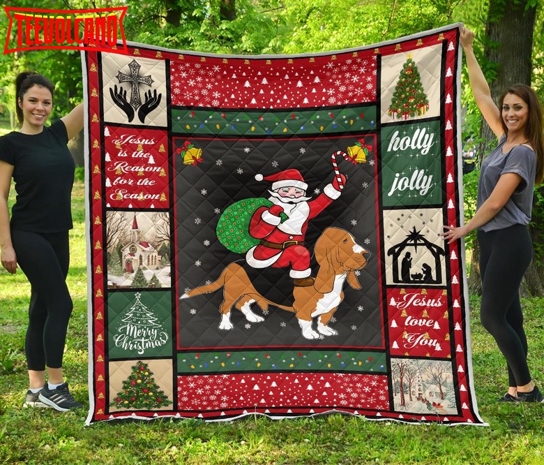 Basset Hound And Santa 3D Quilt Blanket