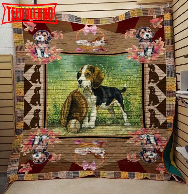 Beagle And Baseball 3D Customized Quilt Blanket