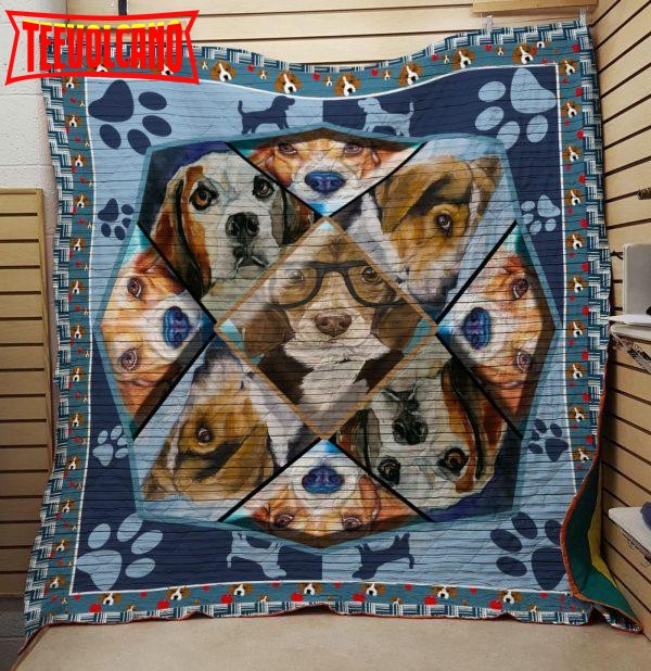 Beagle Wears Glass 3D Customized Quilt Blanket