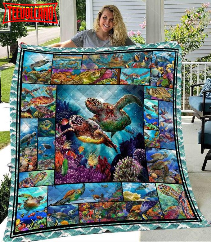 Beautifull Turtle Art Like 3D Customized Quilt Blanket