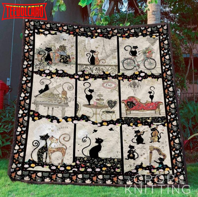 Black Cat Personalized Customized Quilt Blanket