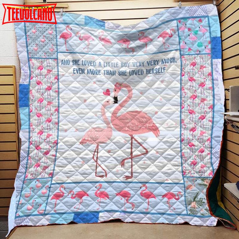 Blue Flamingo Mama 3D Customized Quilt Blanket