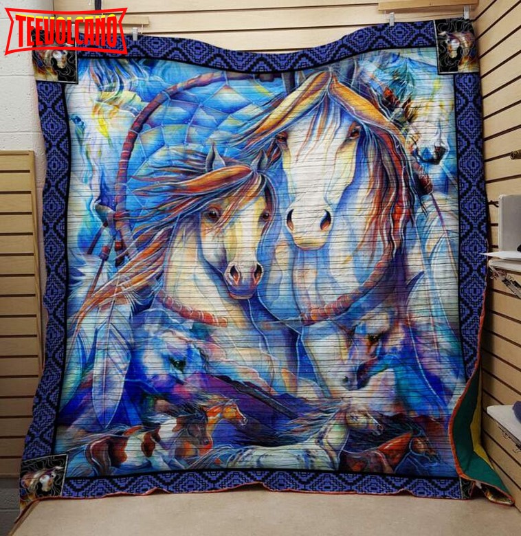 Blue Horse 3D Customized Quilt Blanket