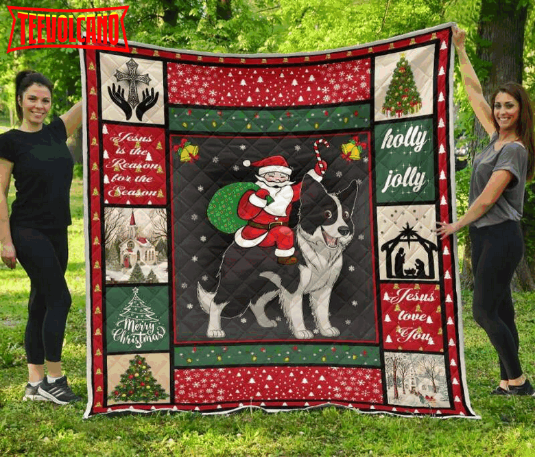 Border Collie Border Collie And Santa 3D Quilt Blanket