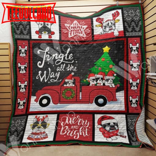 Boston Terrier Jingle All The Way 3D Quilt Blanket