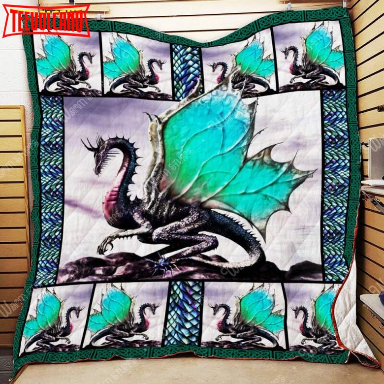 Bright Blue Dragon 3D Customized Quilt Blanket