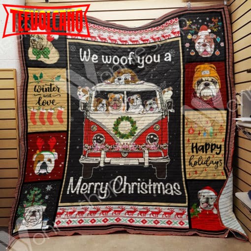 Bulldog Happy Holiday 3D Quilt Blanket