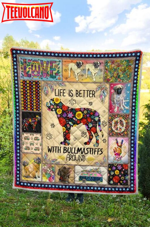 Bullmastiff Floral Bullmastiff 3D Quilt Blanket