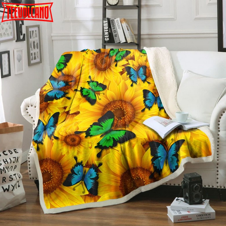 Butterfly And Sunflowers 3D Quilt Blanket