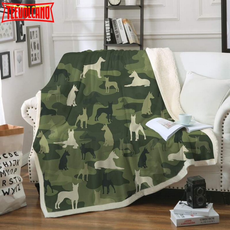 Camouflage Dobermann Pinscher All Over Print 3D Quilt Blanket