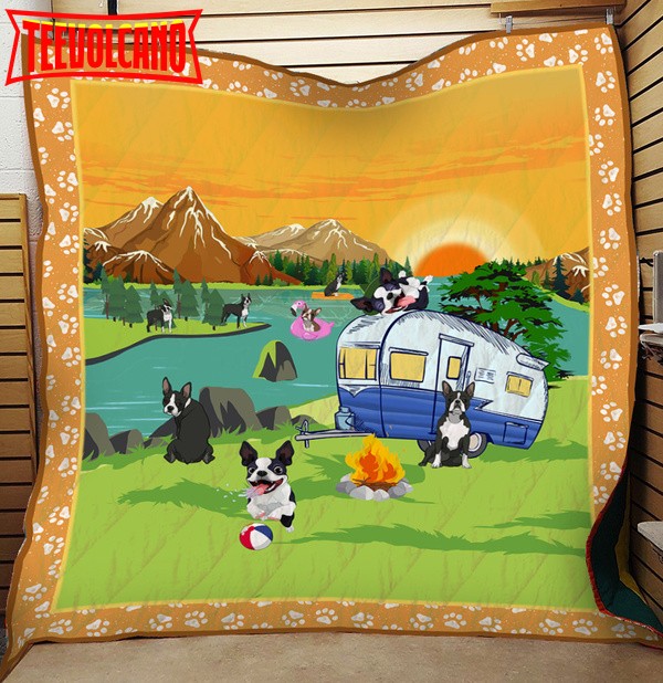 Camping Bulldog 3D Quilt Blanket