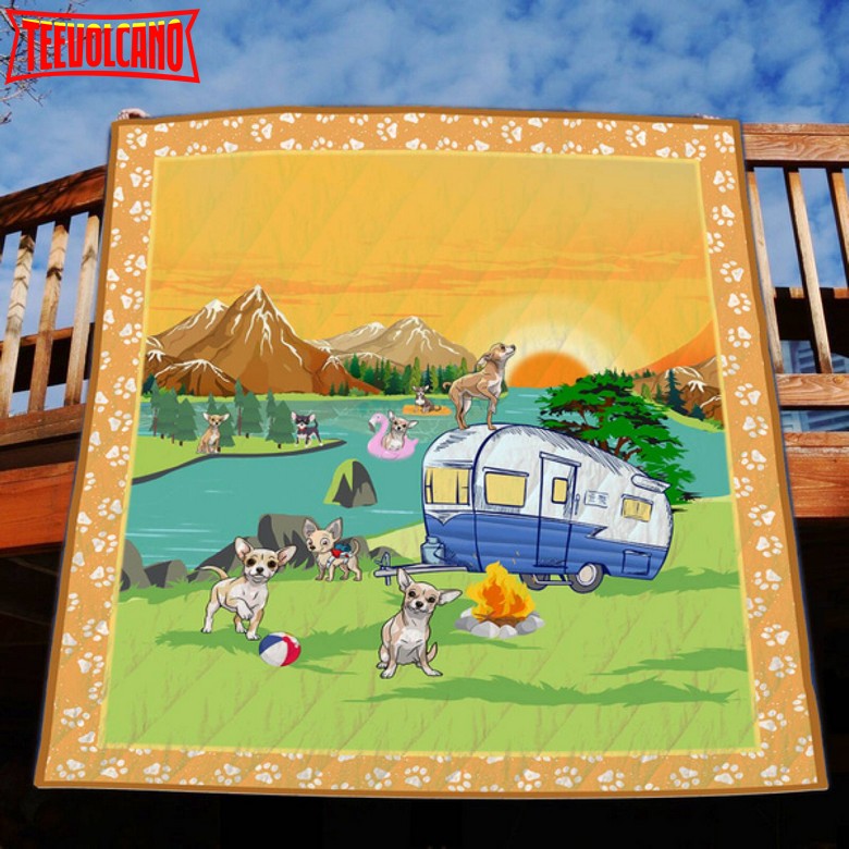 Camping Chihuahua  3D Quilt Blanket