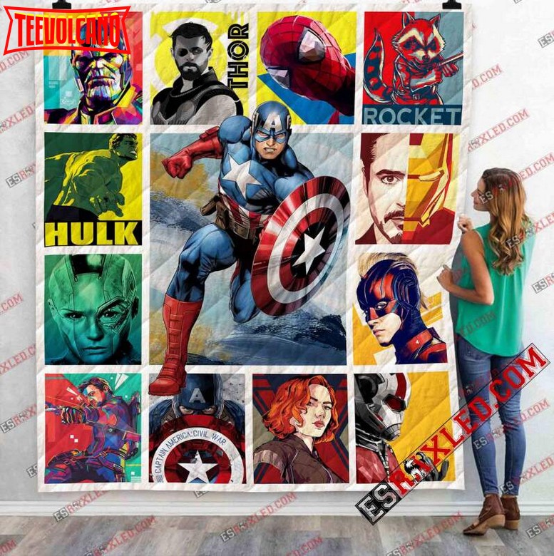 Captain America With Avenger Team Marvel Infinity War End Game 3D Quilt Blanket