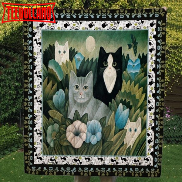 Cat And Flower 3D Customized Quilt Blanket