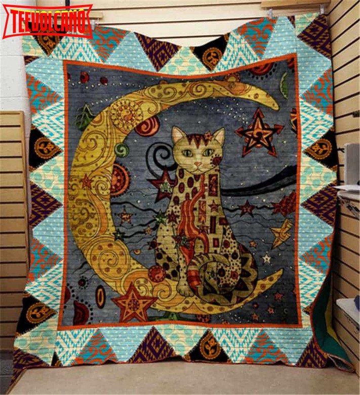 Cat And Moon 3D Quilt Blanket