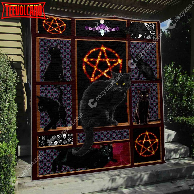 Cat Black Cat Pentagram 3D Quilt Blanket