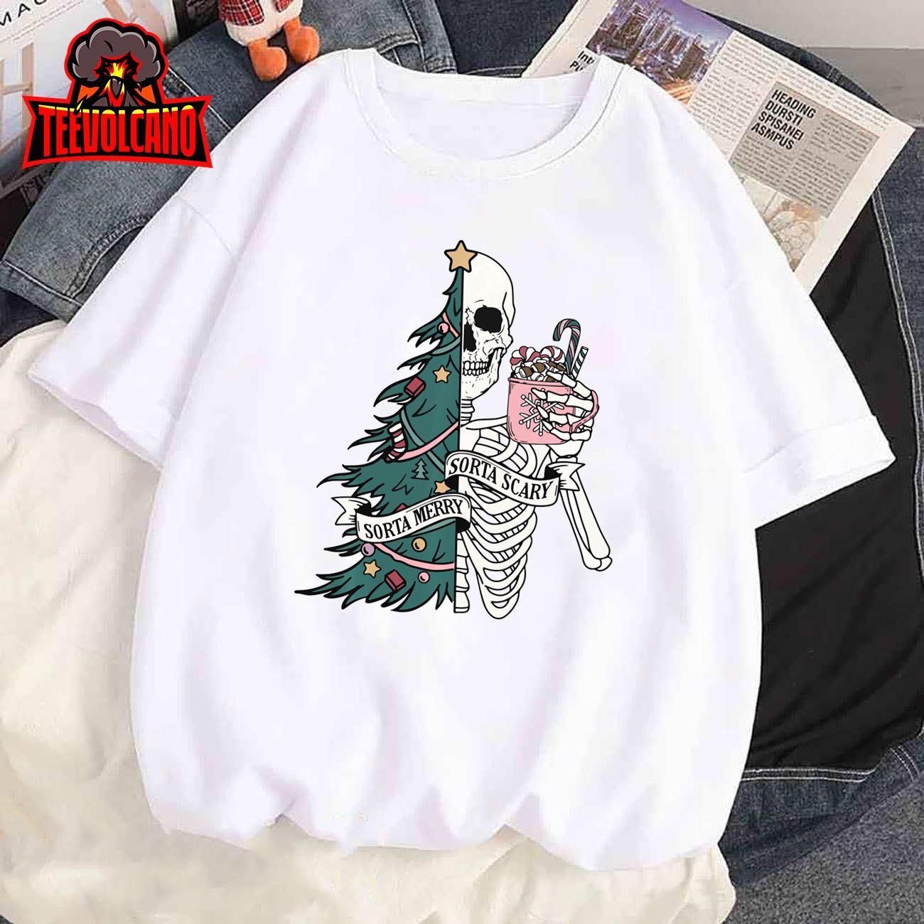 Christmas Sorta Merry Sorta Scary Skeleton Xmas Tree Sweatshirt