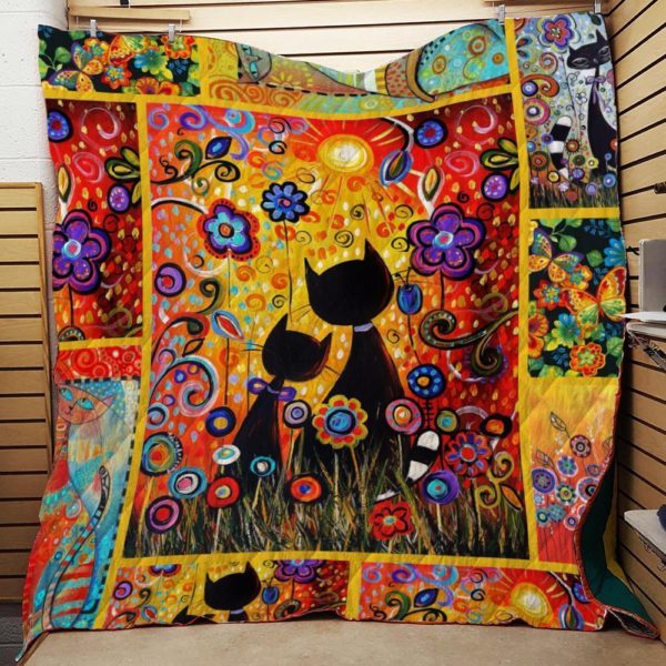 Colorful Cat 3D Customized Quilt Blanket