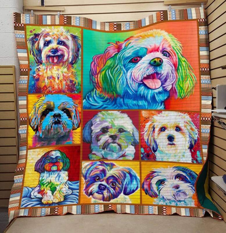 Colorful Shih Tzu Love 3D Quilt Blanket