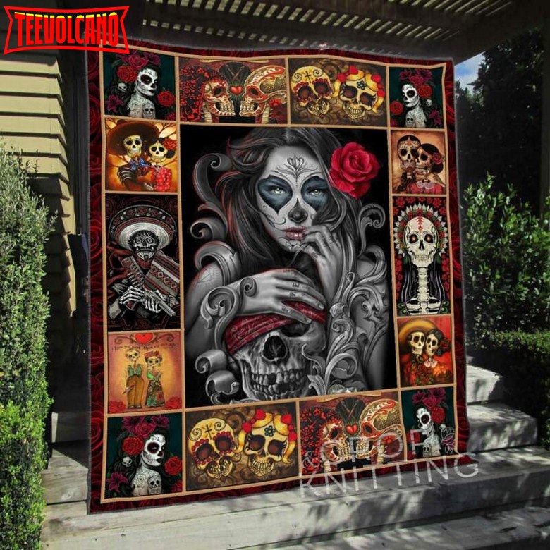 Couple Skull 3D Customized Quilt Blanket