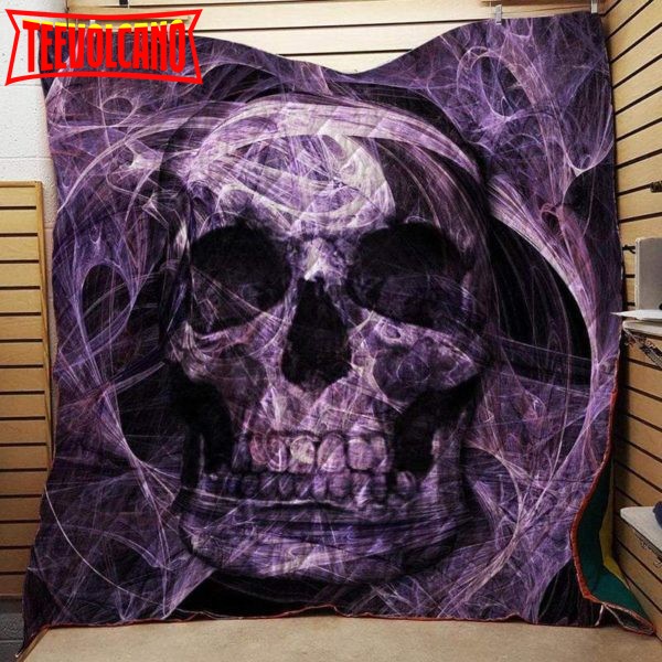 Deep Purple Skull Fabric 3D Customized Quilt Blanket