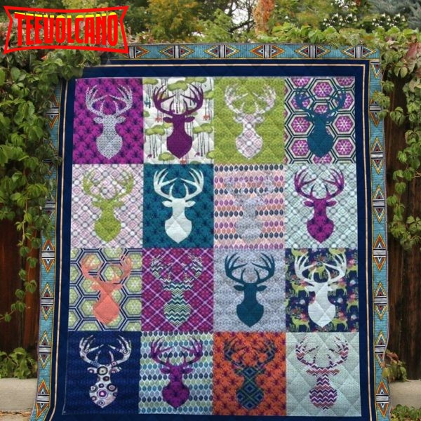 Deer Head Pattern 3D Customized Quilt Blanket