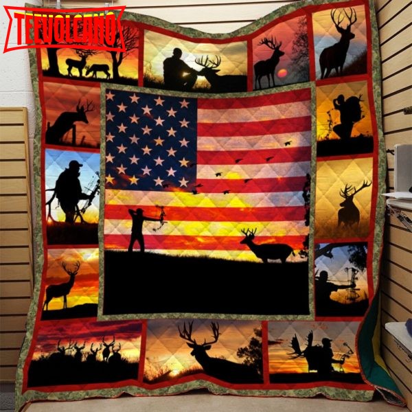 Deer Hunter American Flag Printing 3D Customized Quilt Blanket