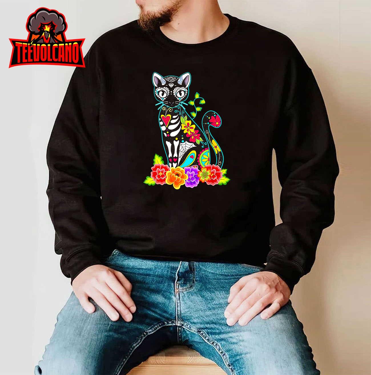 Dia De Los Muertos Cat Figurine Day of the Dead Funny T-Shirt