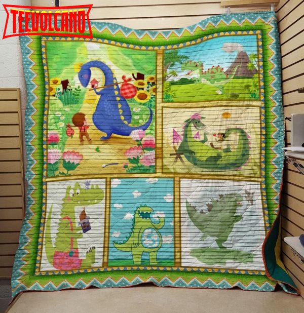 Dinosaur Cartoon 3D Customized Quilt Blanket