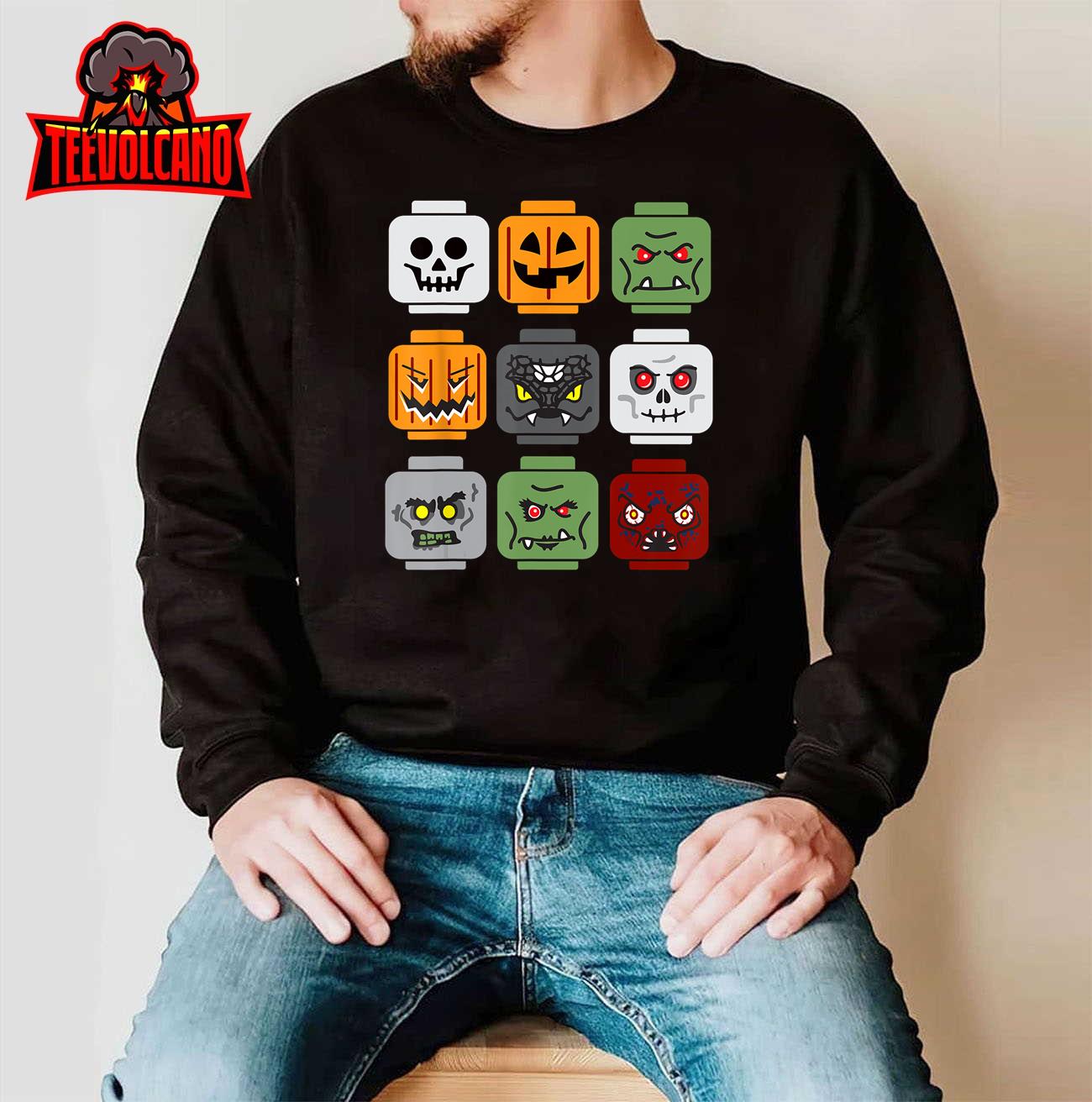 Halloween Building Brick Head Pumpkin Ghost Zombie Friends T-Shirt