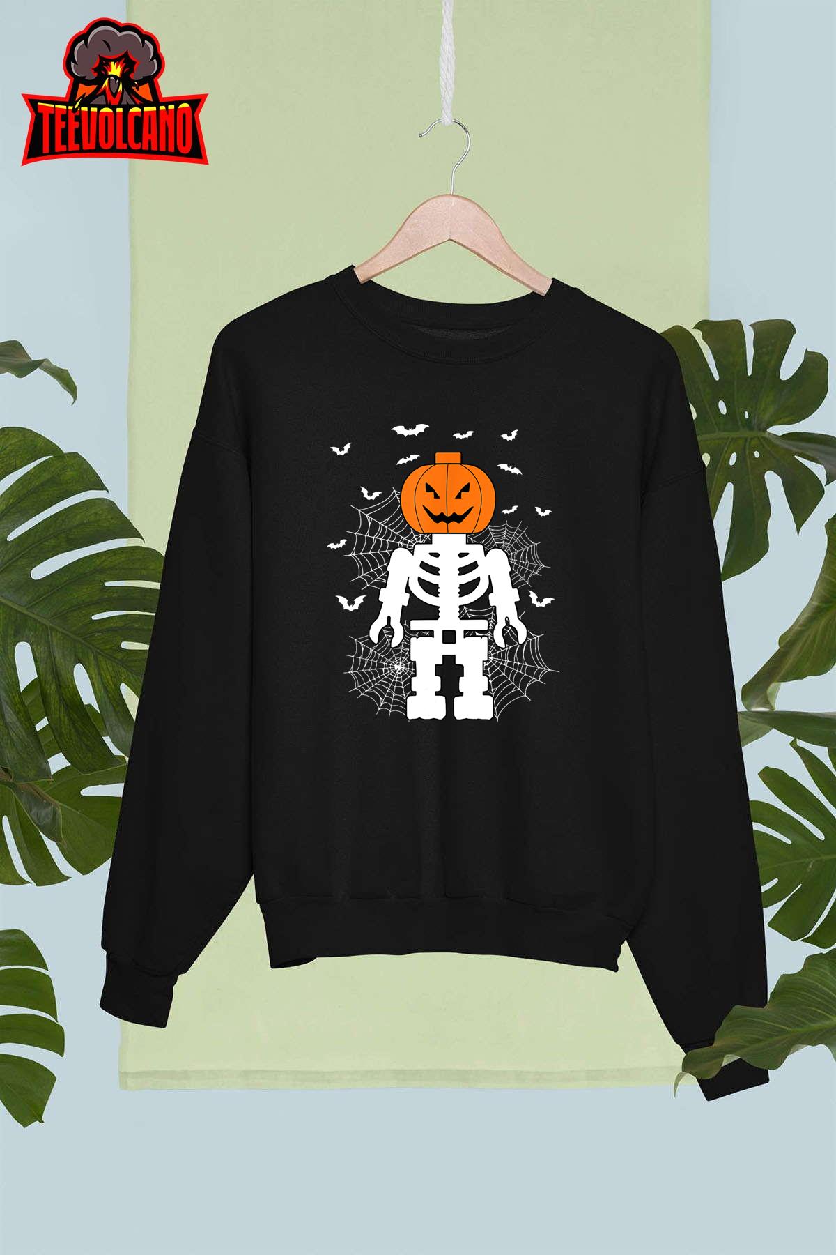 Halloween Skeleton Pumpkin Master Builder Block Building T-Shirt