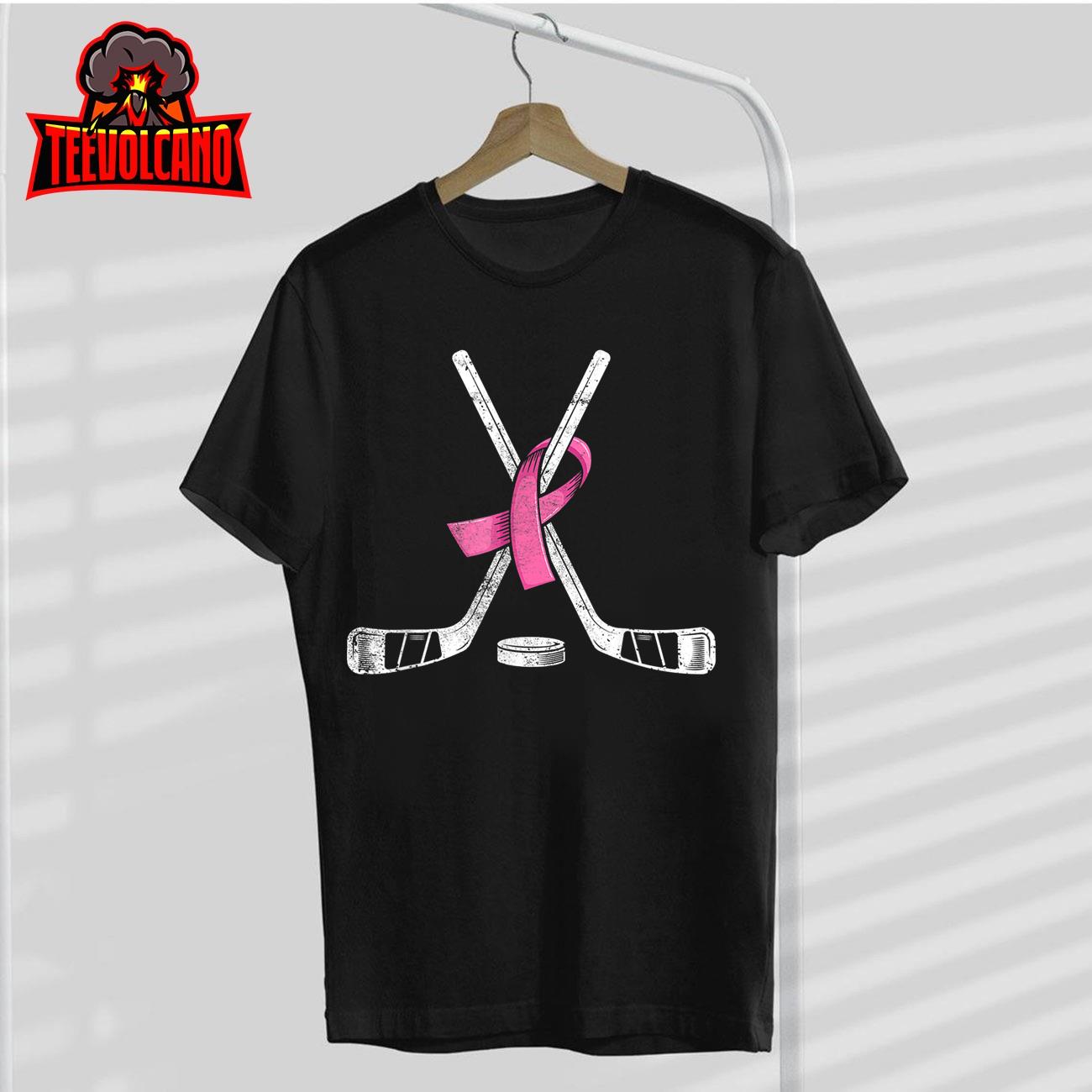 Hockey Pink Ribbon Breast Cancer Awareness Sport Lover T-Shirt