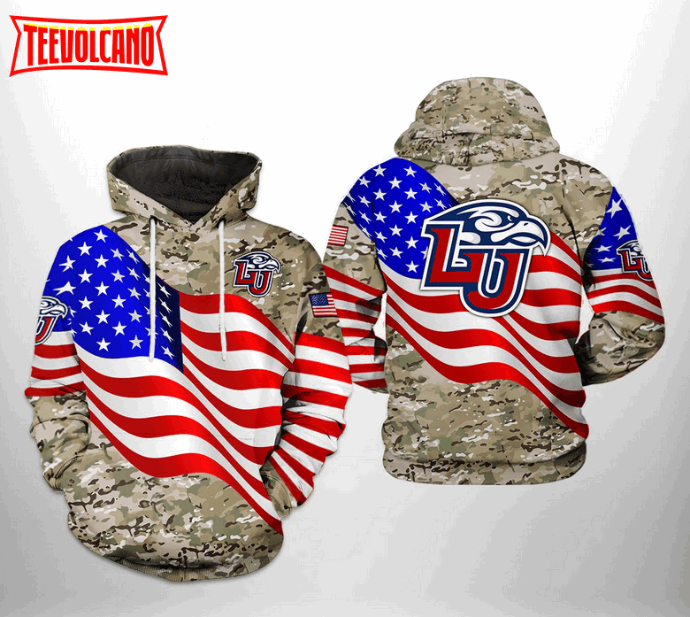 Liberty Flames NCAA US Flag Camo Veteran 3D Printed Hoodie