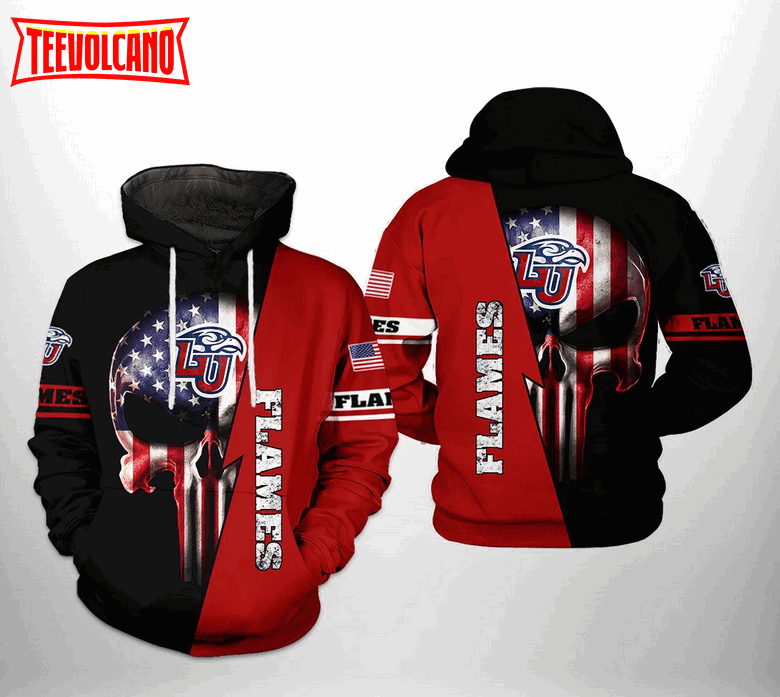 Liberty Flames NCAA US Flag Skull 3D Printed Hoodie