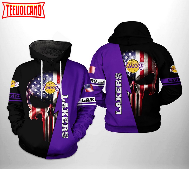 Los Angeles Lakers NBA US Flag Skull Team 3D Printed Hoodie