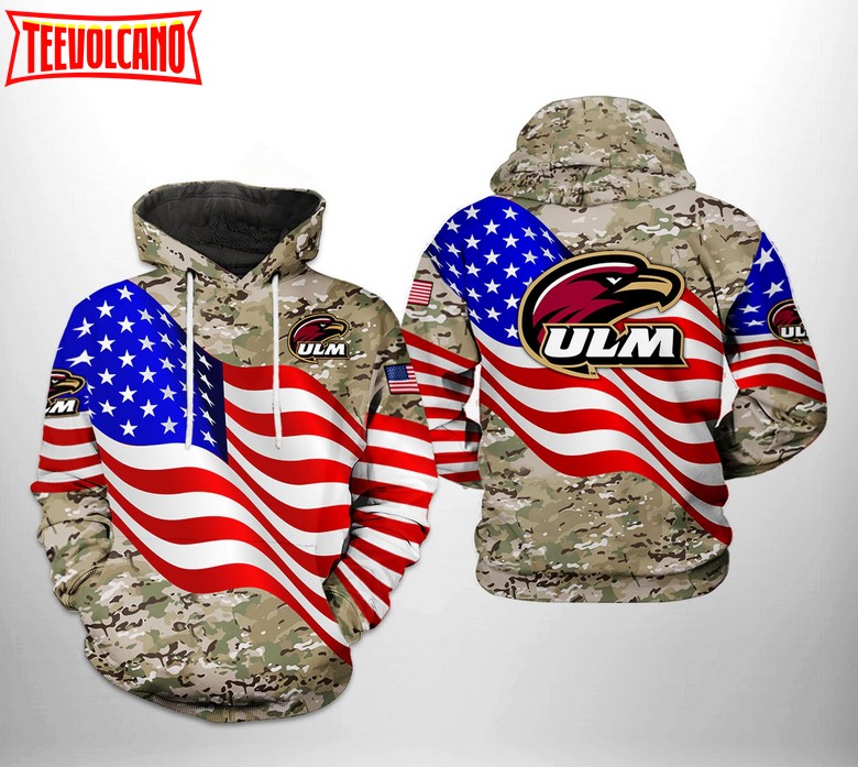 Louisiana Monroe Warhawks NCAA US Flag Camo Veteran 3D Hoodie