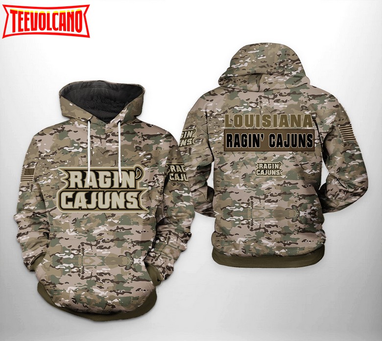 Louisiana Ragin’ Cajuns NCAA Camo Veteran 3D Printed Hoodie