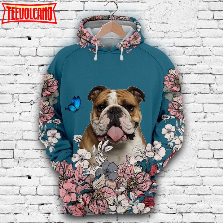 Lovely Bulldog And Flower 3D Printed Hoodie