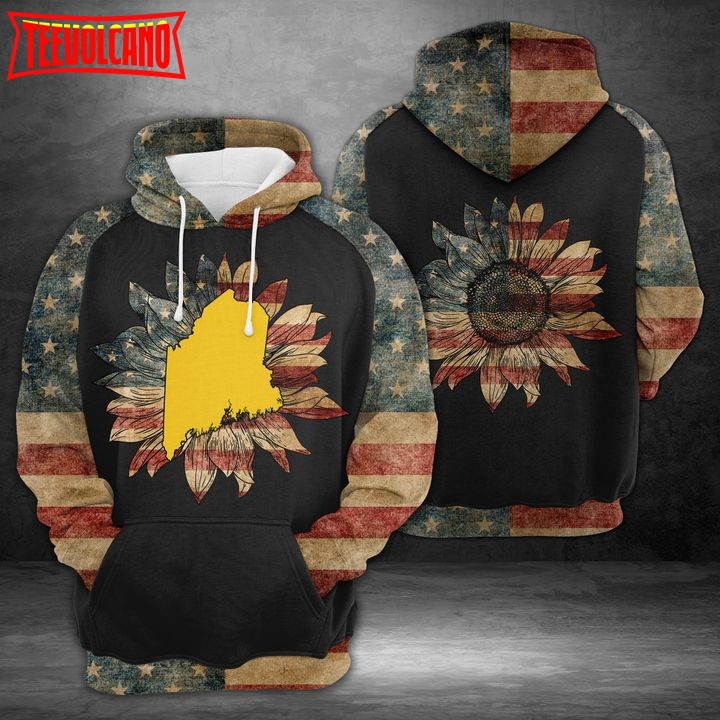 Maine American Flag 3D Printed Hoodie